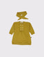طقم فستان بأزرار أمامية وطيات للأطفال - ربطة شعر مكونة من قطعتين