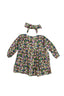 فستان مكشكش مطبوع من نسيج القطن بنسبة 100% وعصابة رأس للأطفال