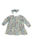 فستان مكشكش مطبوع من نسيج القطن بنسبة 100% وعصابة رأس للأطفال